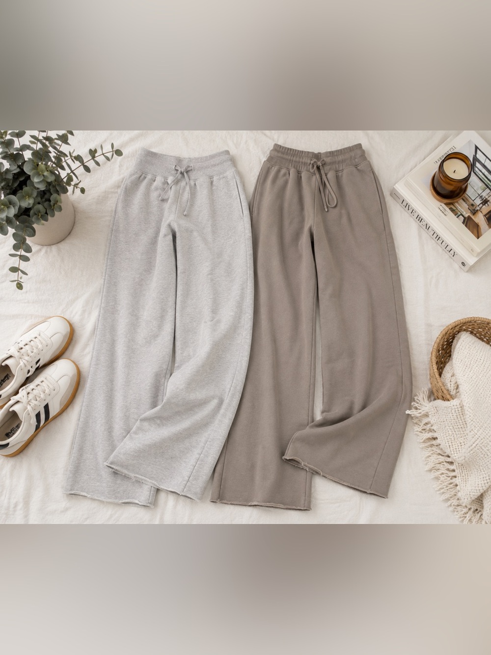 John Galt / Brandy Melville Sweatpants Bundle Gray & Taupe Wide Leg Fleece Loung